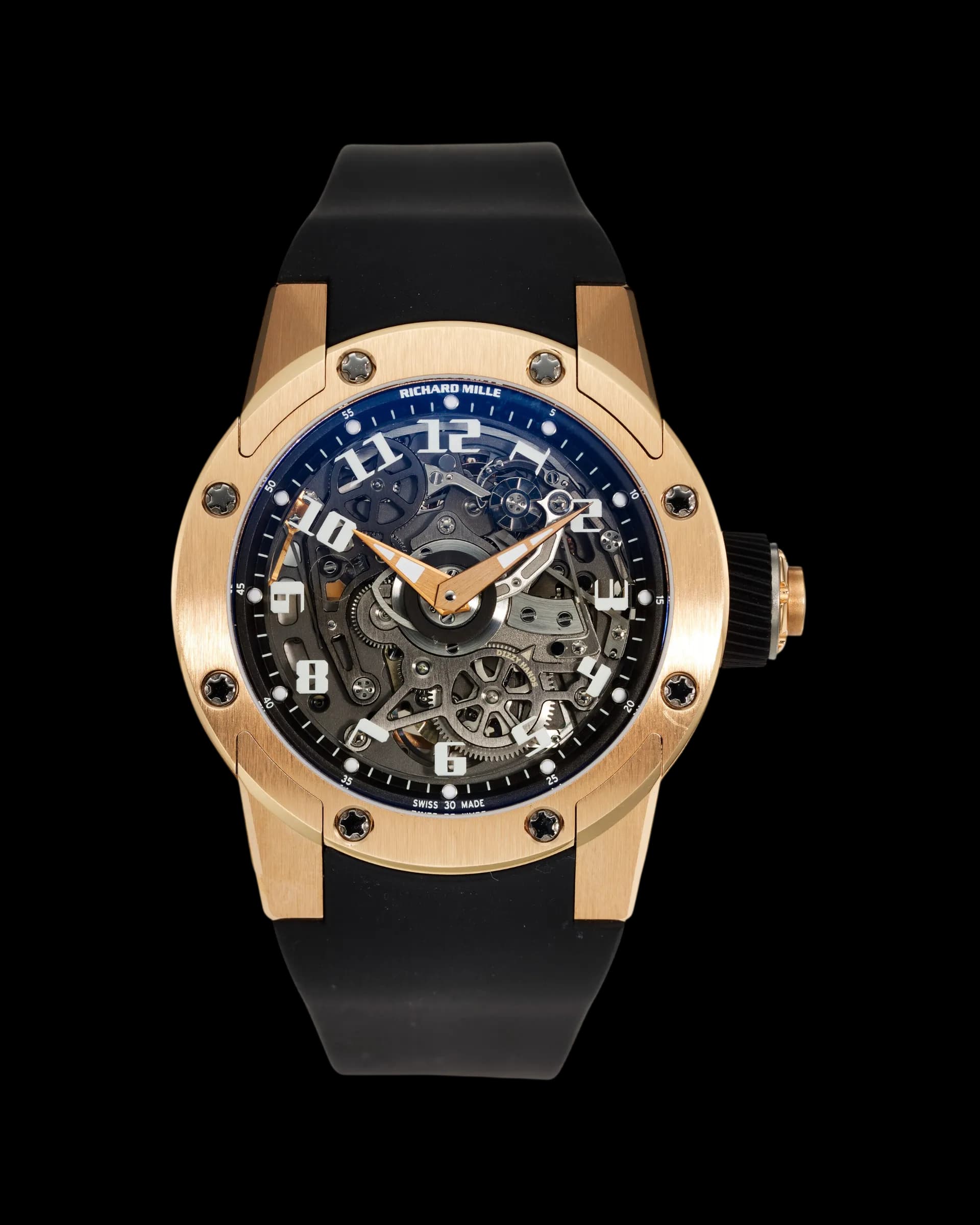 Richard Mille RM 63-01 Dizzy Hands automatic luxury watch with rose gold case and skeleton dial